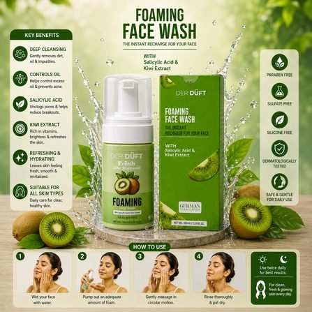 Foaming Face Wash with Salicylic Acid & Kiwi Extract for Oily & Acne Prone Skin,