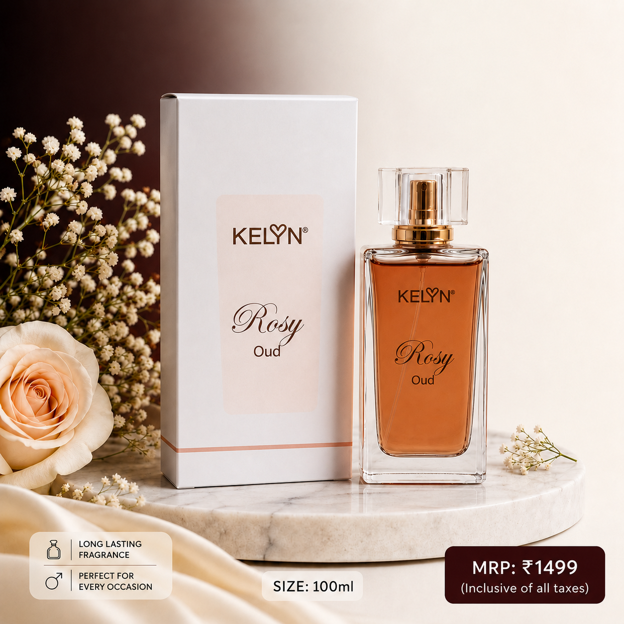 KELYN Rosy Oud Perfume | Long Lasting Fragrance | 100ml