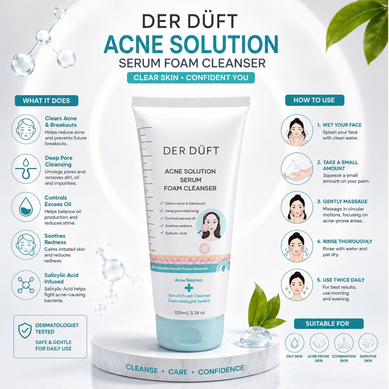 DER DÜFT Acne Solution Serum Foam Cleanser